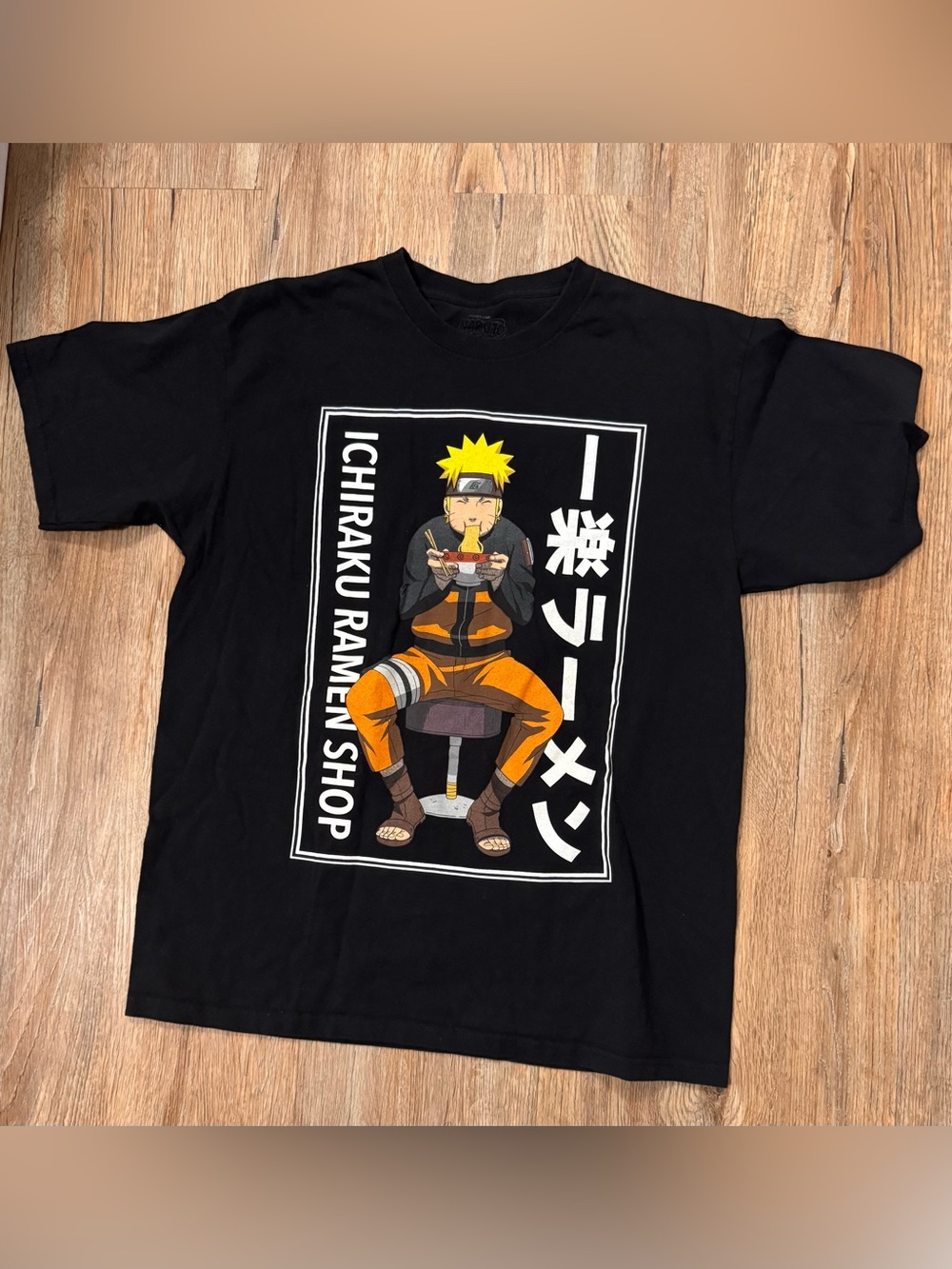 Black Graphic Anime Tee with Ichiraku Ramen Design